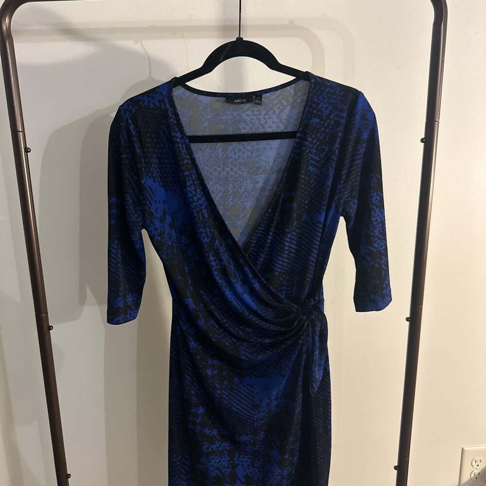 Apt. 9 Black Blue Snakeskin Print Faux Wrap Midi Dress with 3/4 Sleeves